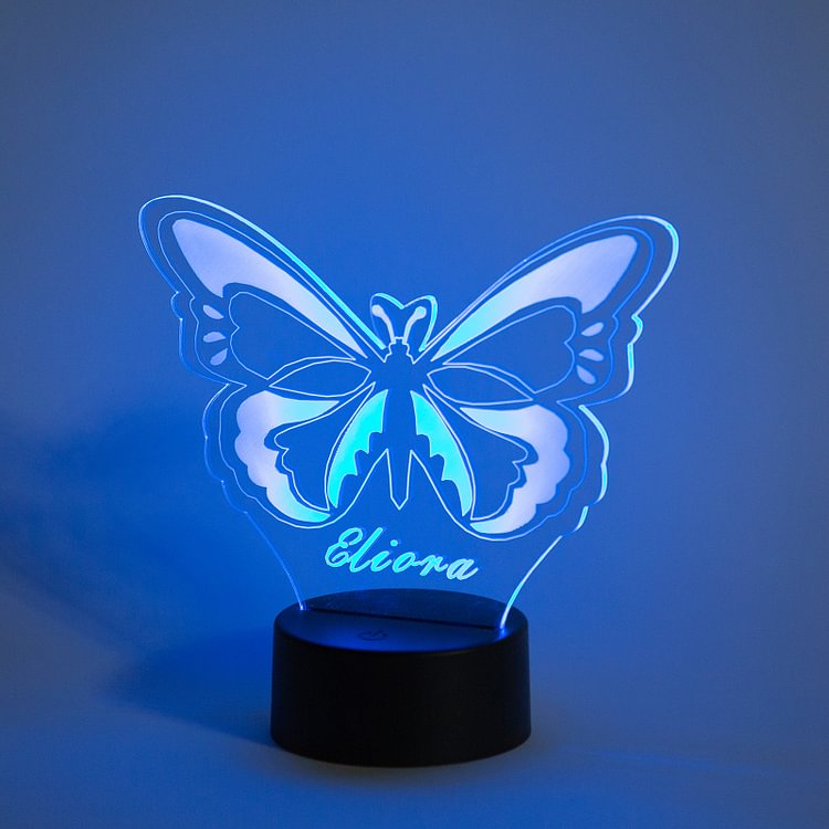 Lámpara 3D Ilusión Luz de noche LED con 1 nombre de mariposa personalizada