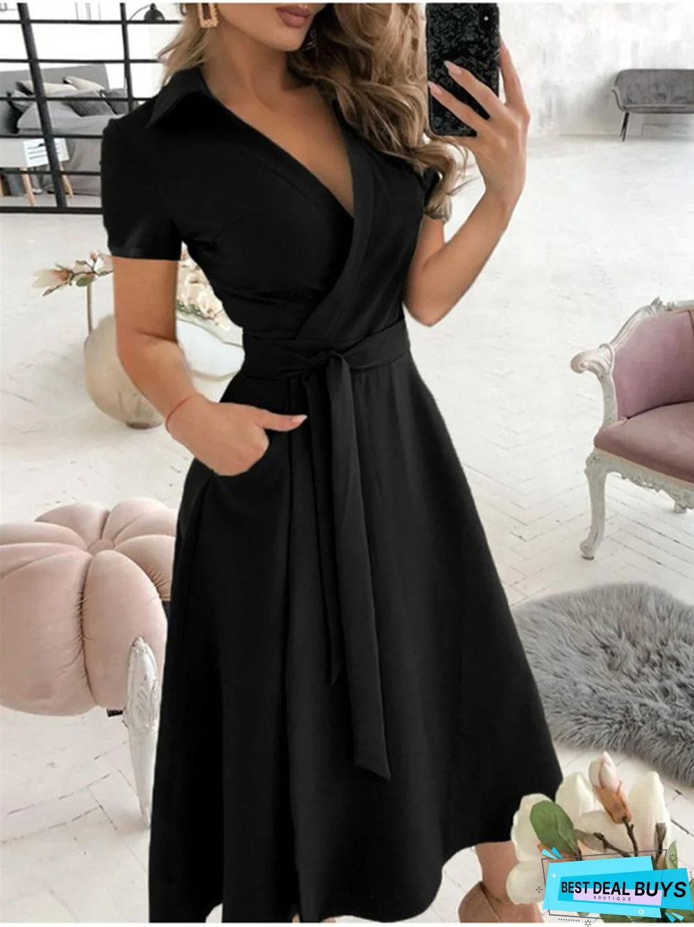 Fashion Strap V-Neck Wrap Hip Dress