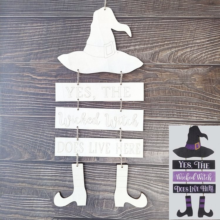 Unfinished Wooden Witch Hanging For Halloween Decoration