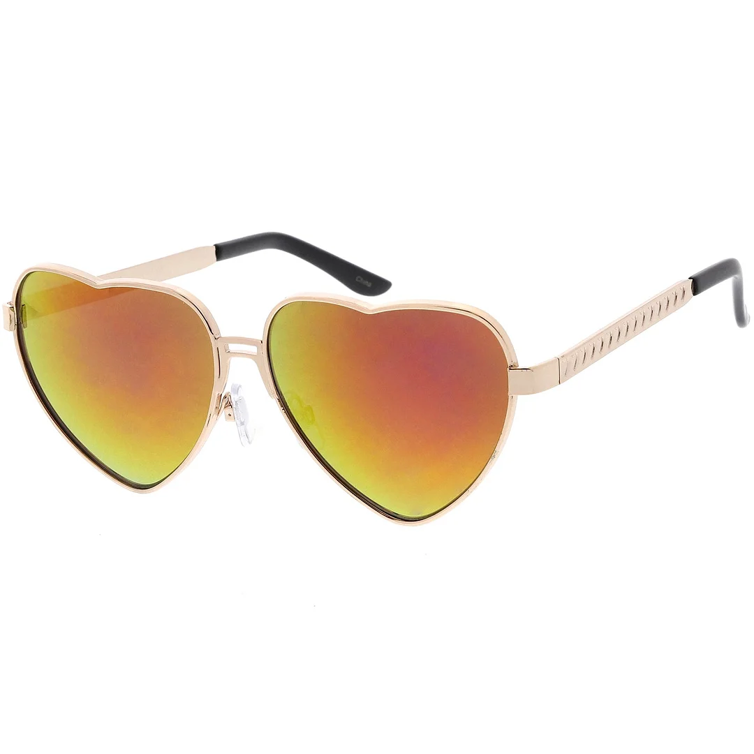 Women's Cute Metal Heart glasses Colored Mirror Lens 60mm