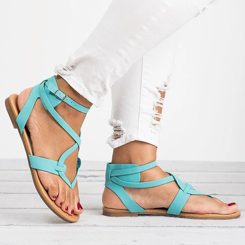 Women Sandals Soft Bottom Flat Sandals Pu Leather Summer Shoes Women Casual Gladiator Sandals Plus Size 43 Beach Shoes Female