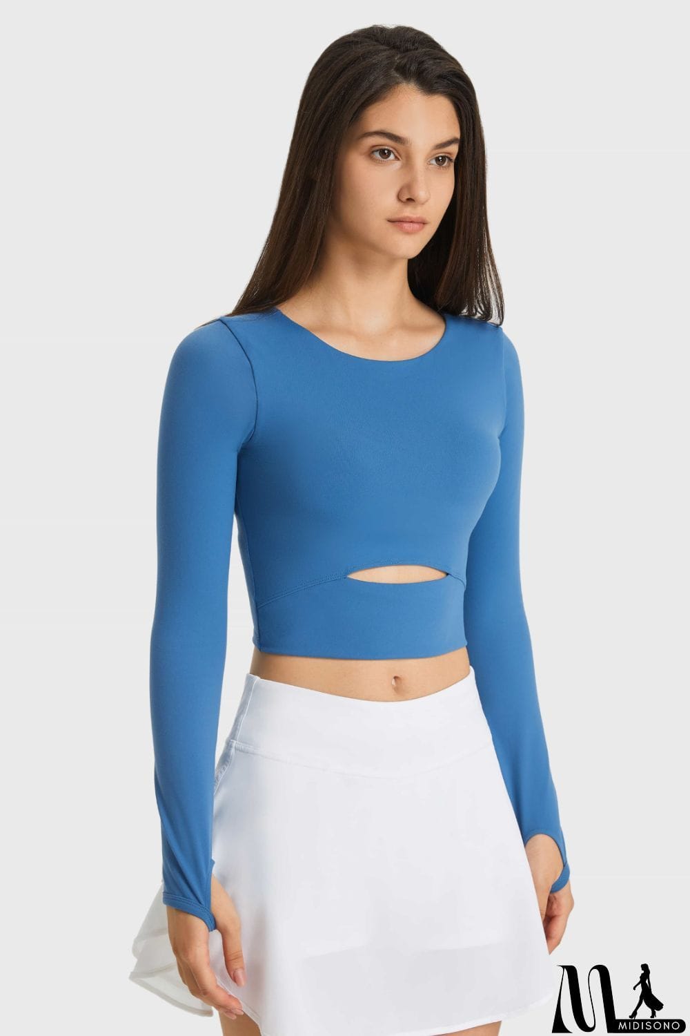 MidiSono - Cutout Long Sleeve Cropped Sports Top