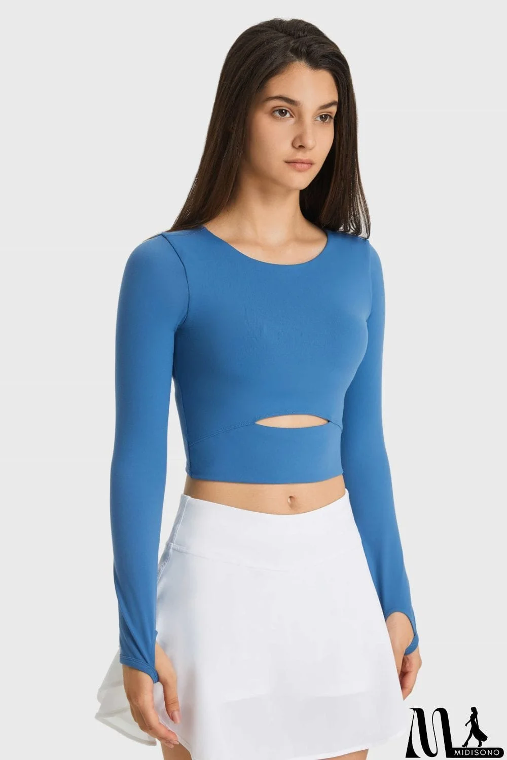 MidiSono - Cutout Long Sleeve Cropped Sports Top