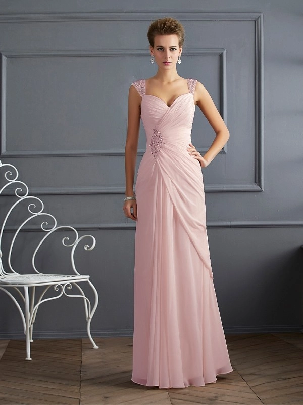 Lussooy Stunning Chiffon Blushing Pink Sleeveless Beaded Mother of The Bride Dress 