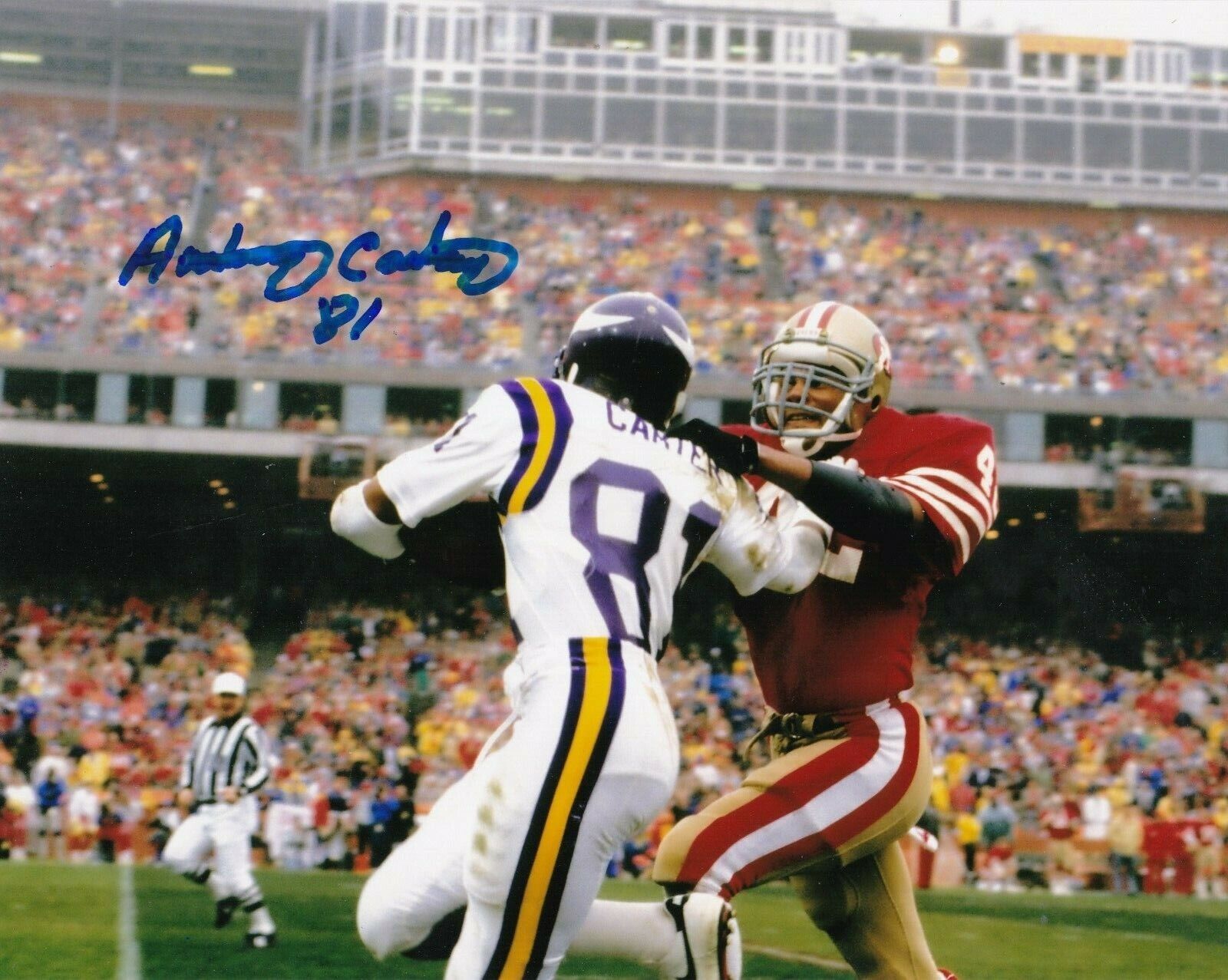 ANTHONY CARTER MINNESOTA VIKINGS ACTION SIGNED 8x10