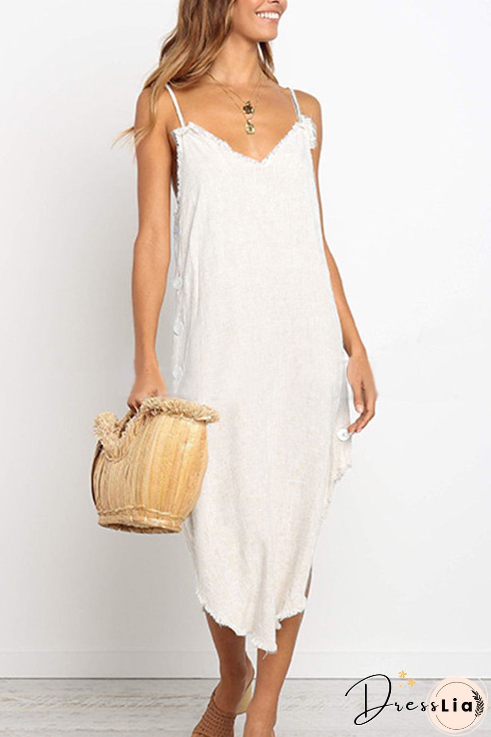 Fashion Street Solid Asymmetrical V Neck A Line Dresses