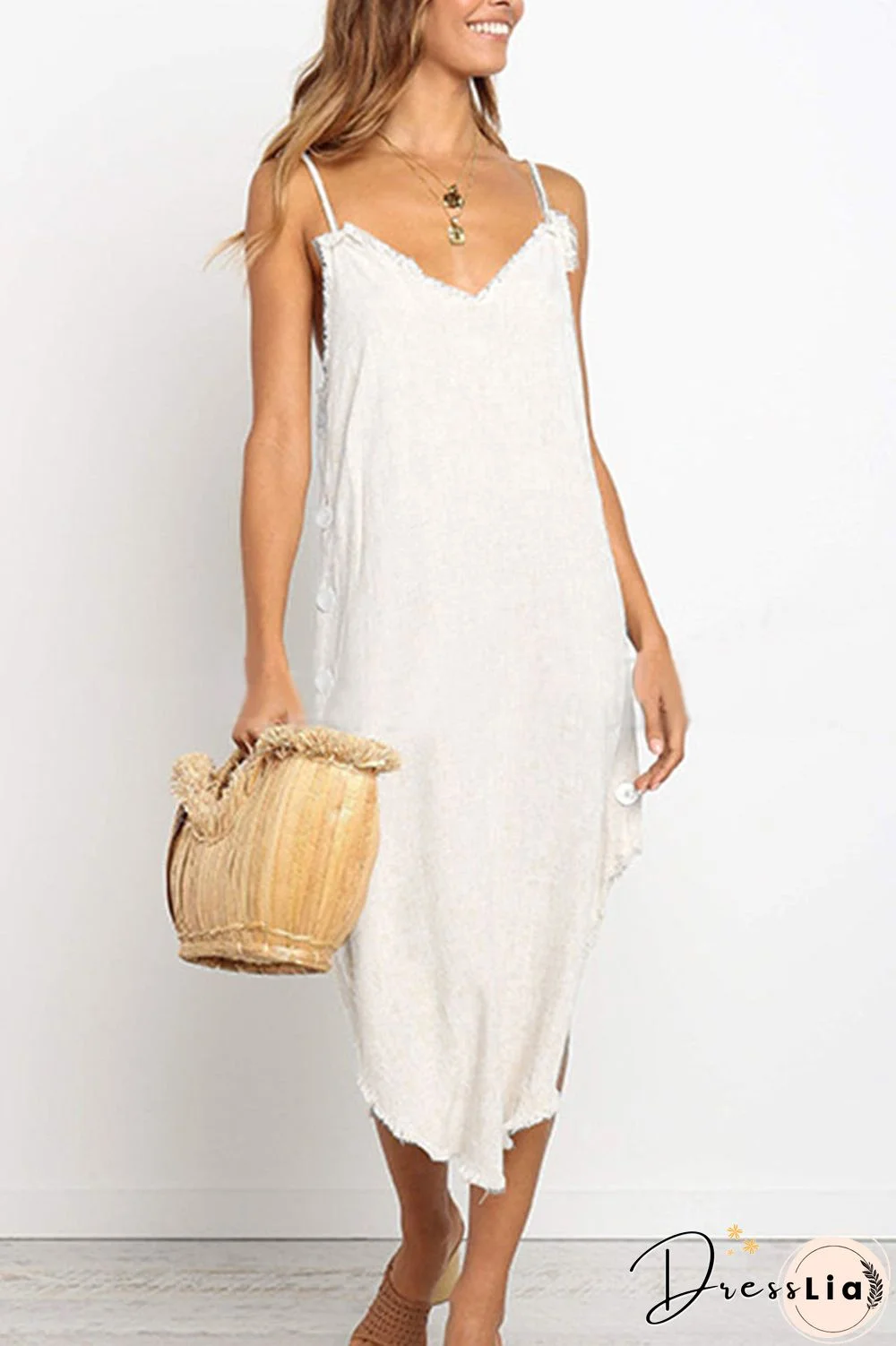 Fashion Street Solid Asymmetrical V Neck A Line Dresses