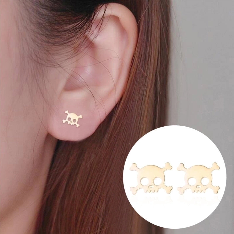 Halloween Minimalist Skull Stainless Steel No Inlaid Ear Studs