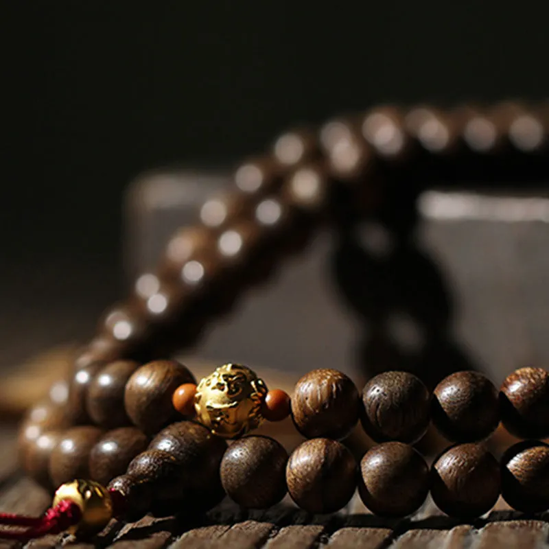 108 Mala Beads 999 Gold Agarwood Cyan Jade Six True Words Strength Bracelet