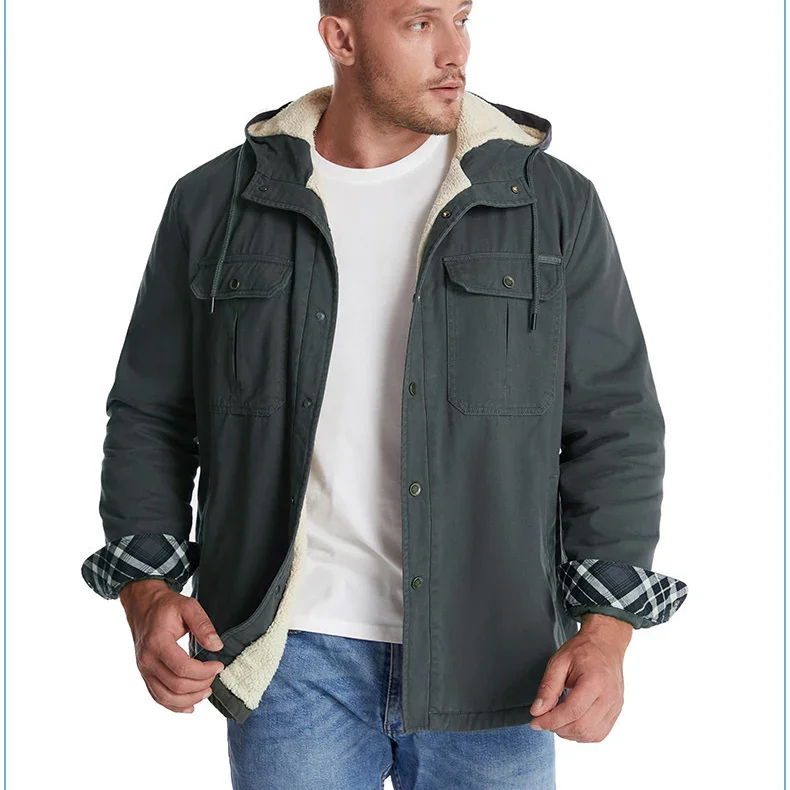 Men's Lamb Fleece Hooded Outdoor Track Jacket