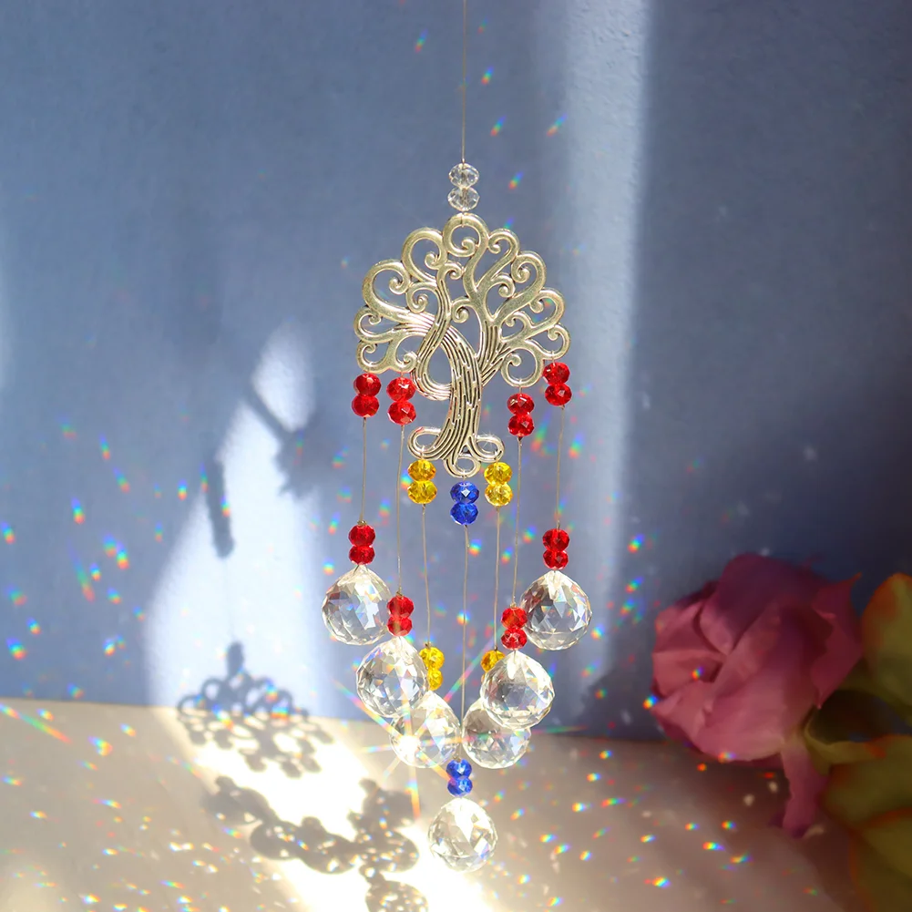 Crystal Wind Chime Tree of Life Light Catcher Ball Pendant Rainbow Maker