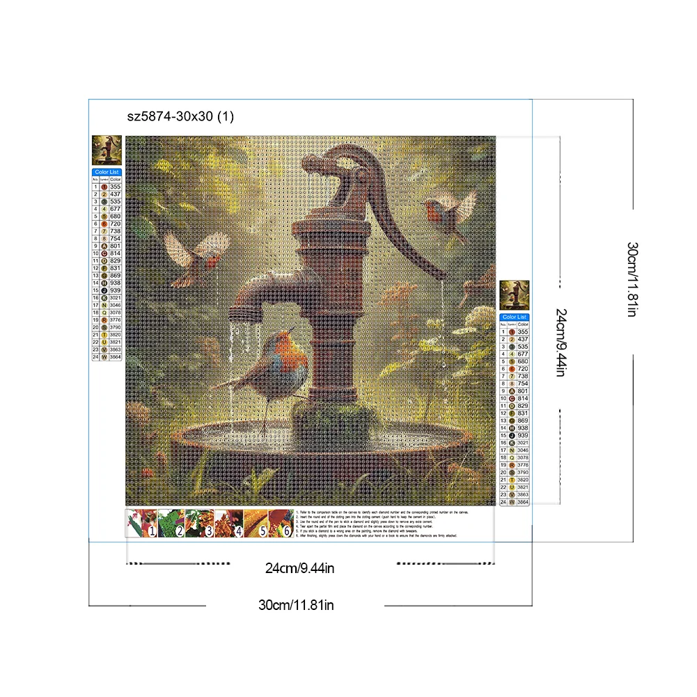 Diamond Painting - Full Round Drill - Water Well Bird(Canvas|30*30cm)