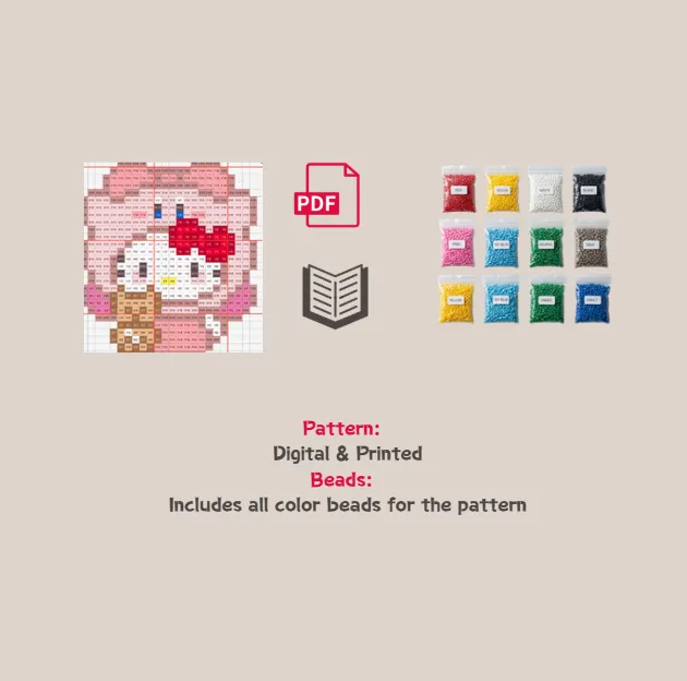 Kirby Kitty Pixel Pattern Fuse Bead Kit  | Cute DIY Fuse 563 Beads Set