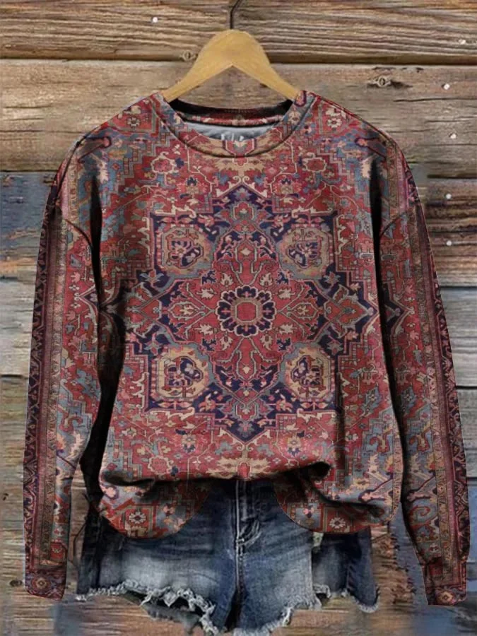 Ethnic Vintage Loose Crew Neck Sweatshirt