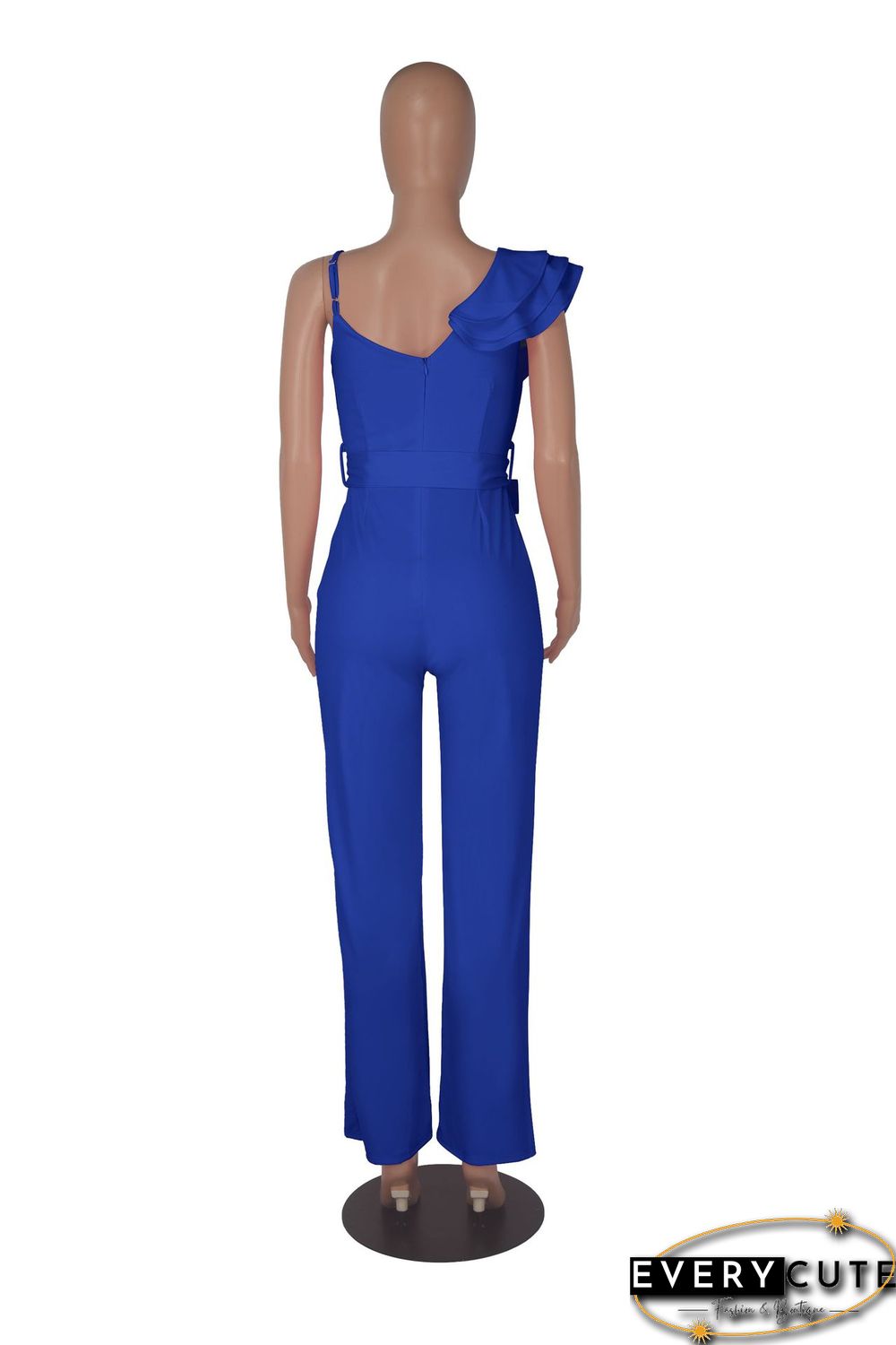 Fashion Ruffled Sleeveless Waist Deep V Loose Jumpsuit