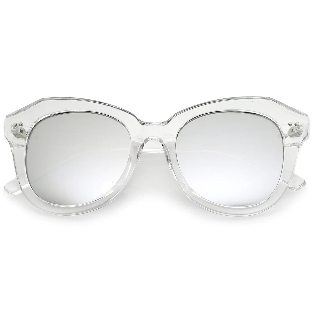 Women's Oversize Horn Rimmed Colored Mirror Round Lens Cat Eye glasses 52mm