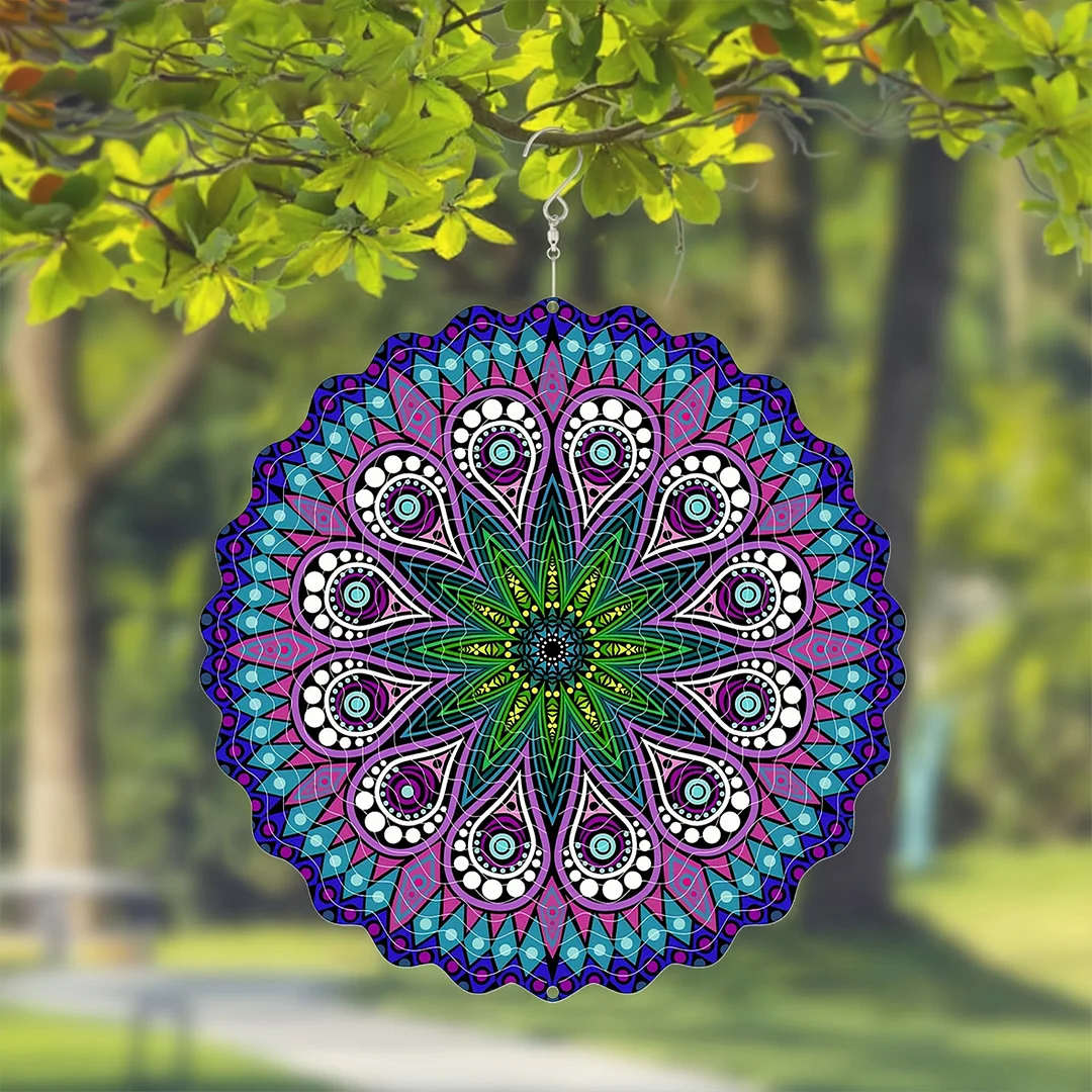 Mandalas Hanging Wind Spinner 360 Degree Rotating 3D Garden Wind Spinners 10-Inch Hanging Wind Catcher Art Gift for Home Garden Halloween Christmas (01)