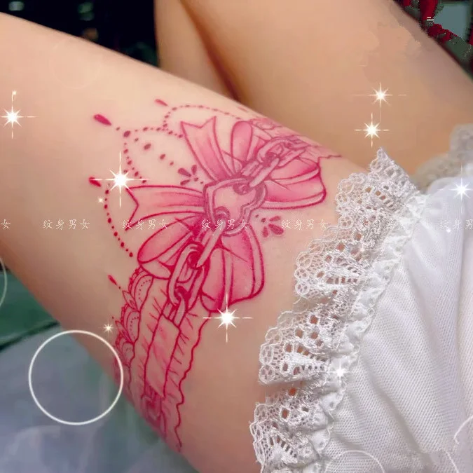 Sdrawing Lace Bowknot Tattoo Waterproof Long-Lasting Fake Tattoo for Woman Sexy Thigh Arm Tattoo Temporary Tattoo Art Tattoo Sticker