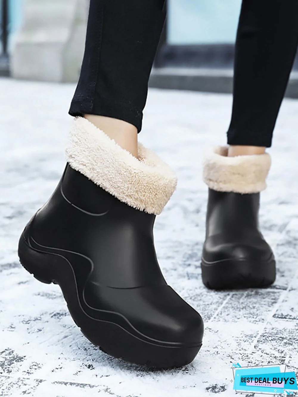 Plain Warm Lined Eva Rain Boots