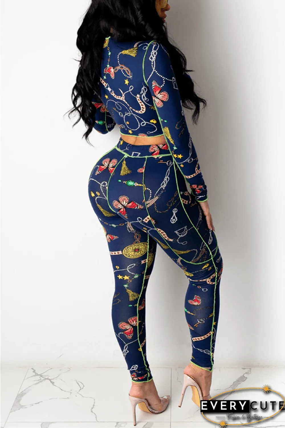 Fashion Sexy Cartoon Print Slim Two Pieces