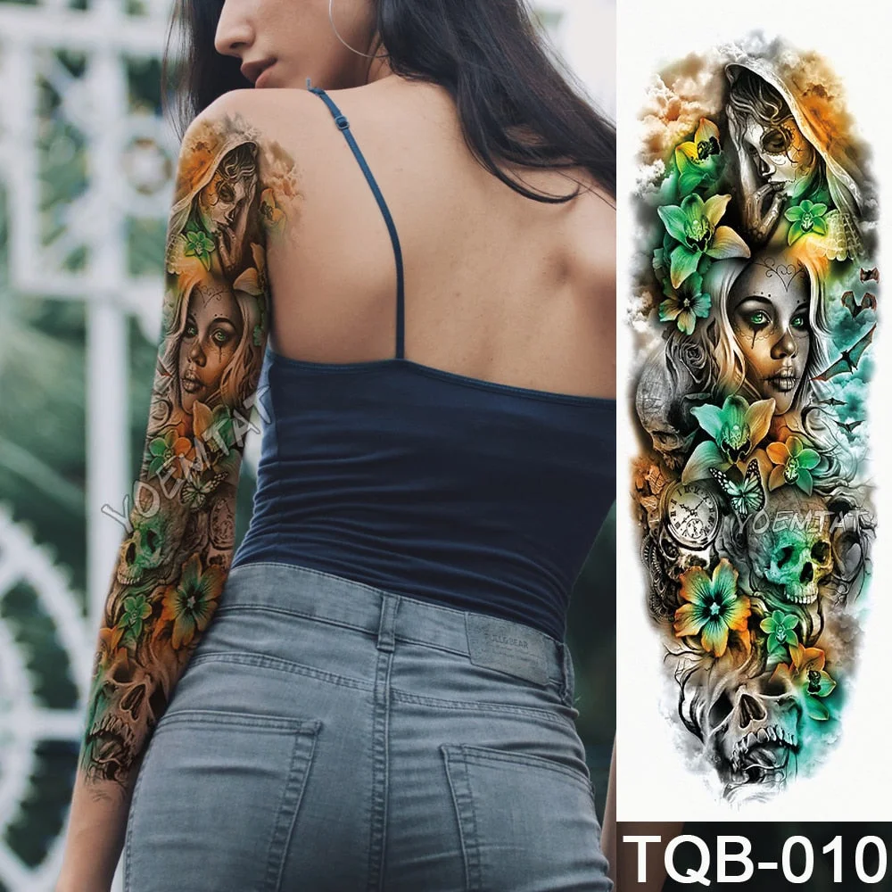 Large Arm Sleeve Tattoo Ninetales Sakura Cat Demon Waterproof Temporary Tatto Stickers Japanese Body Art Full Fake Tatoo Women