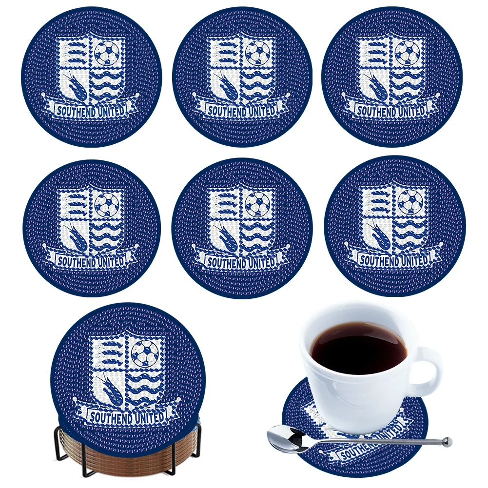 6Pcs Wooden Southend United Football Club Rhinestone Dot Coasters for Party Decor 