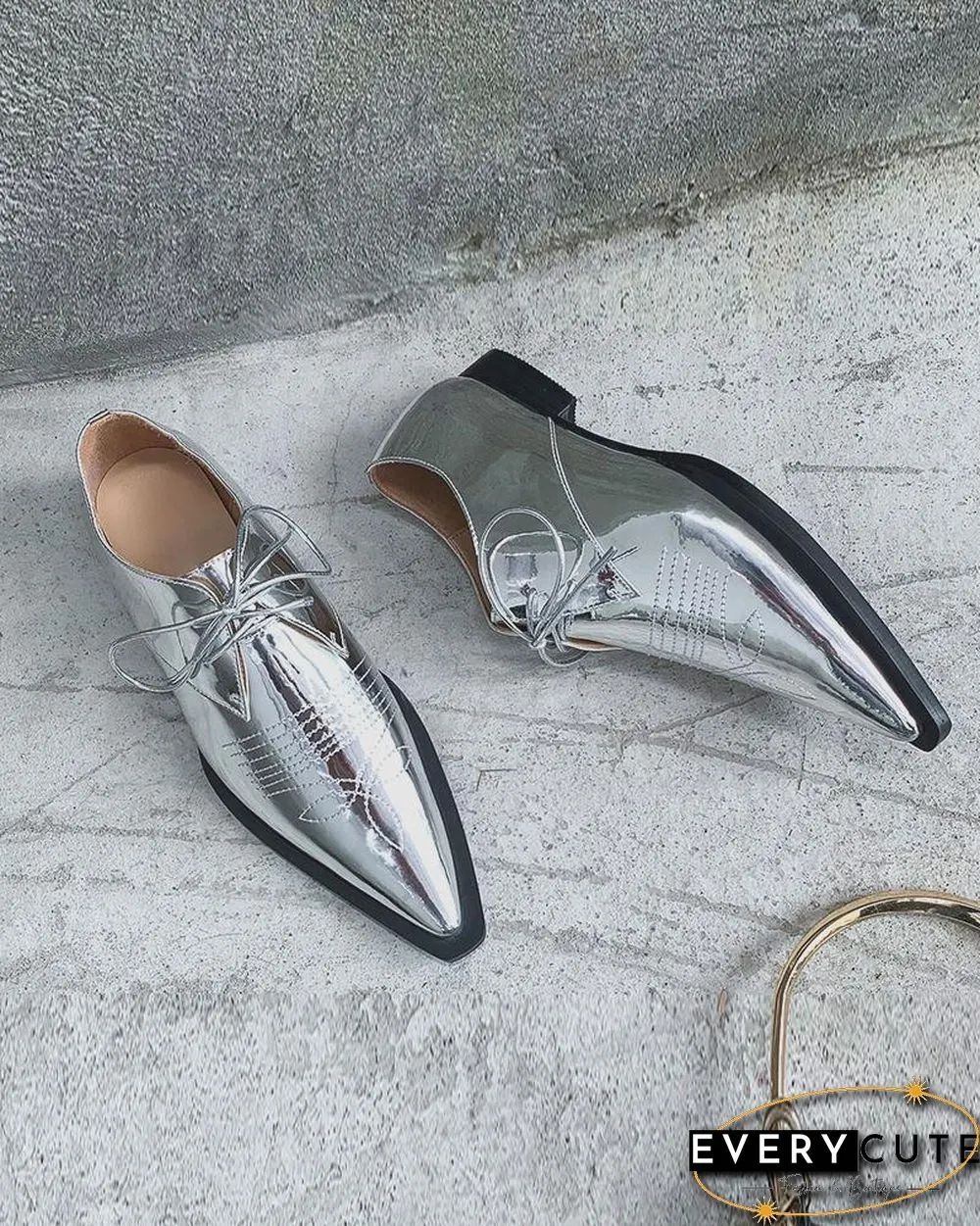 Metallic Pointed Toe Oxfords