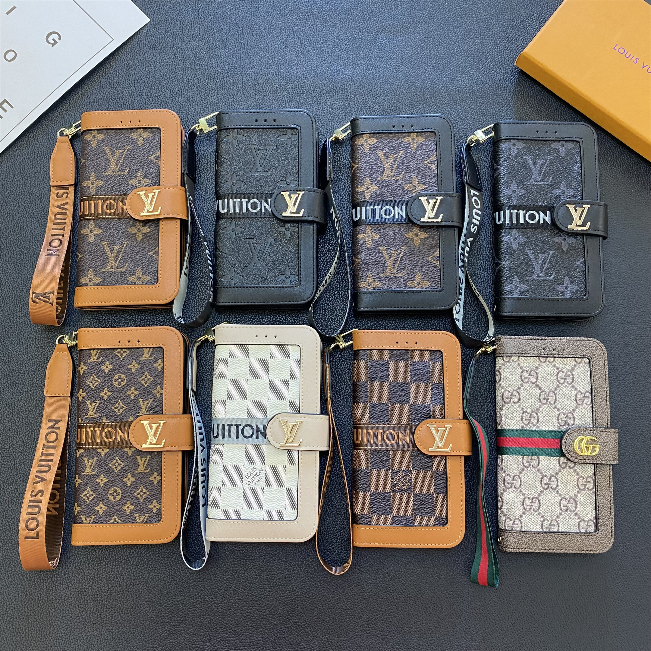 PREMIUM LV GENUINE LEATHER MONOGRAM CANVAS  GUCCI WALLET CARD HOLDER IPHONE CASE GALAXY HOLSTER