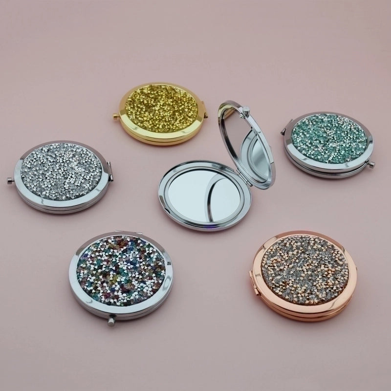 Retro Crystal Stick-on Round Double-sided Portable Mini Mirror