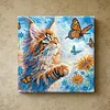 Framed Diamond Painting - Special Shaped - Cat and Butterflies (25x25cm)