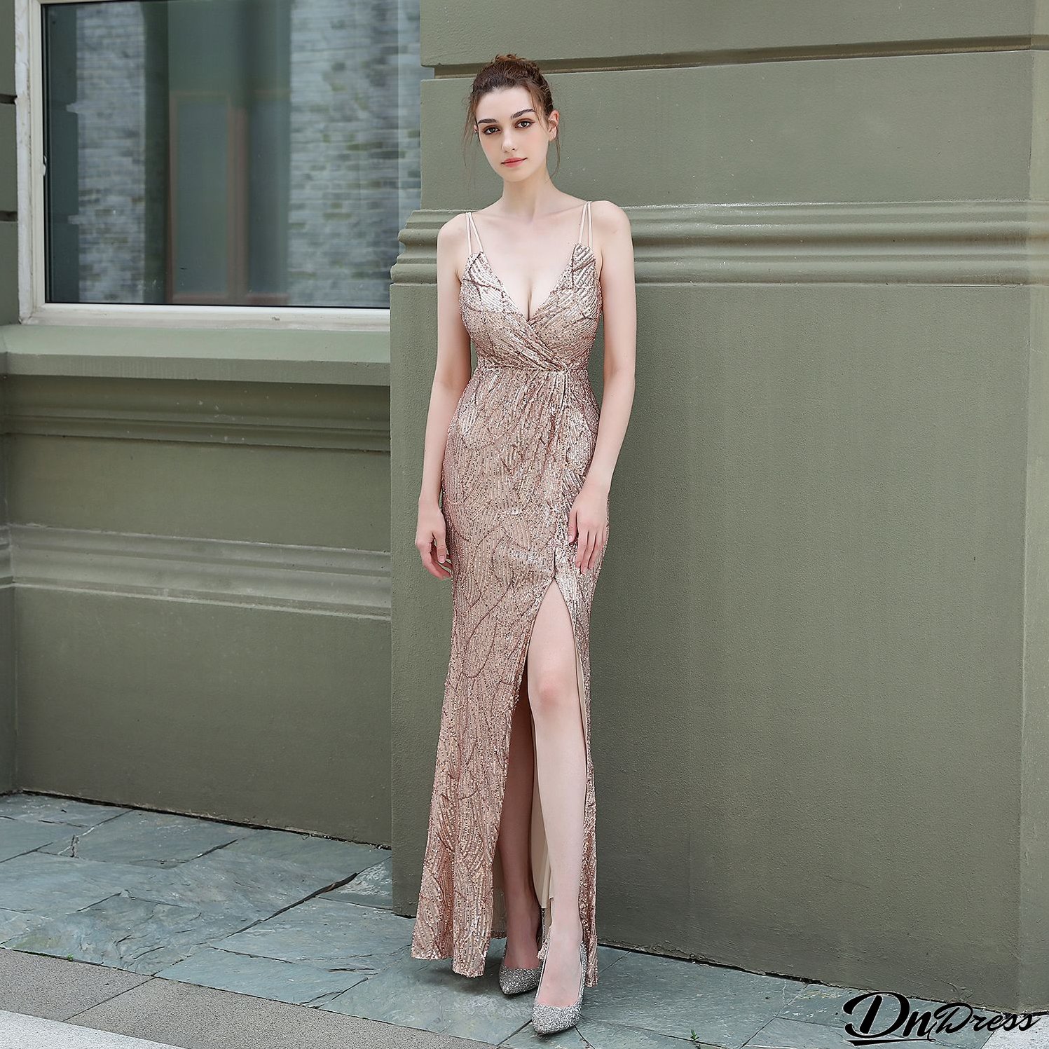 Sequined Mermaid Dress Straps Formal Party Evening Dress