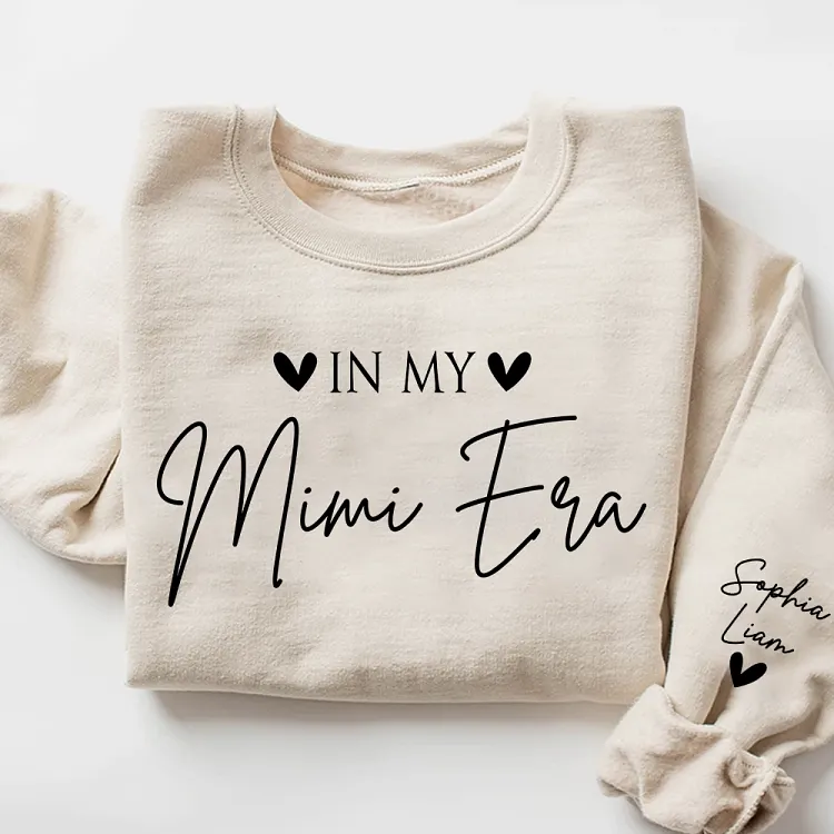 In My Mimi Era Sweatshirt, Personalized Grandkids Names on Sleeve, Custom Mimi Gift for Grandma from Children and Grandchildren