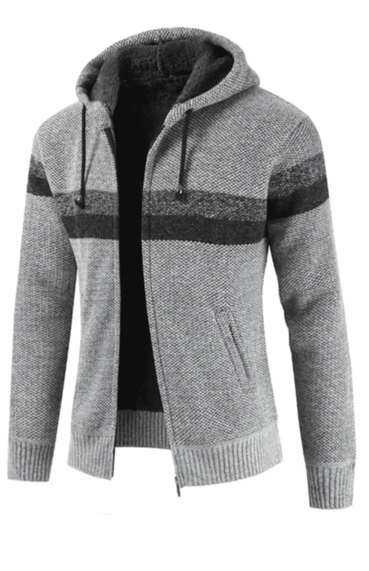 Men's New Sweater Cardigan Turtleneck Hooded Knit Top