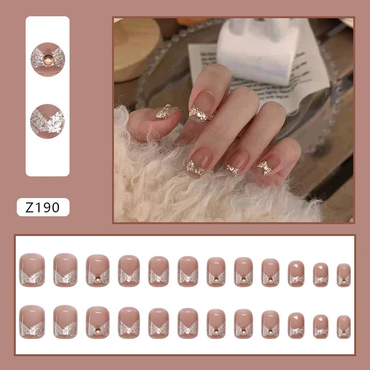 Fall nails Christmas nails 24pcs Artifical Nails Fake Wearable Nail Tips With Small Diamonds Short Detachable Press on Nails Fake Nail Finished Nail