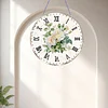 2D DIY Acrylic White Flower Diamond Painting Wall Clock Pendant w/Clock Function