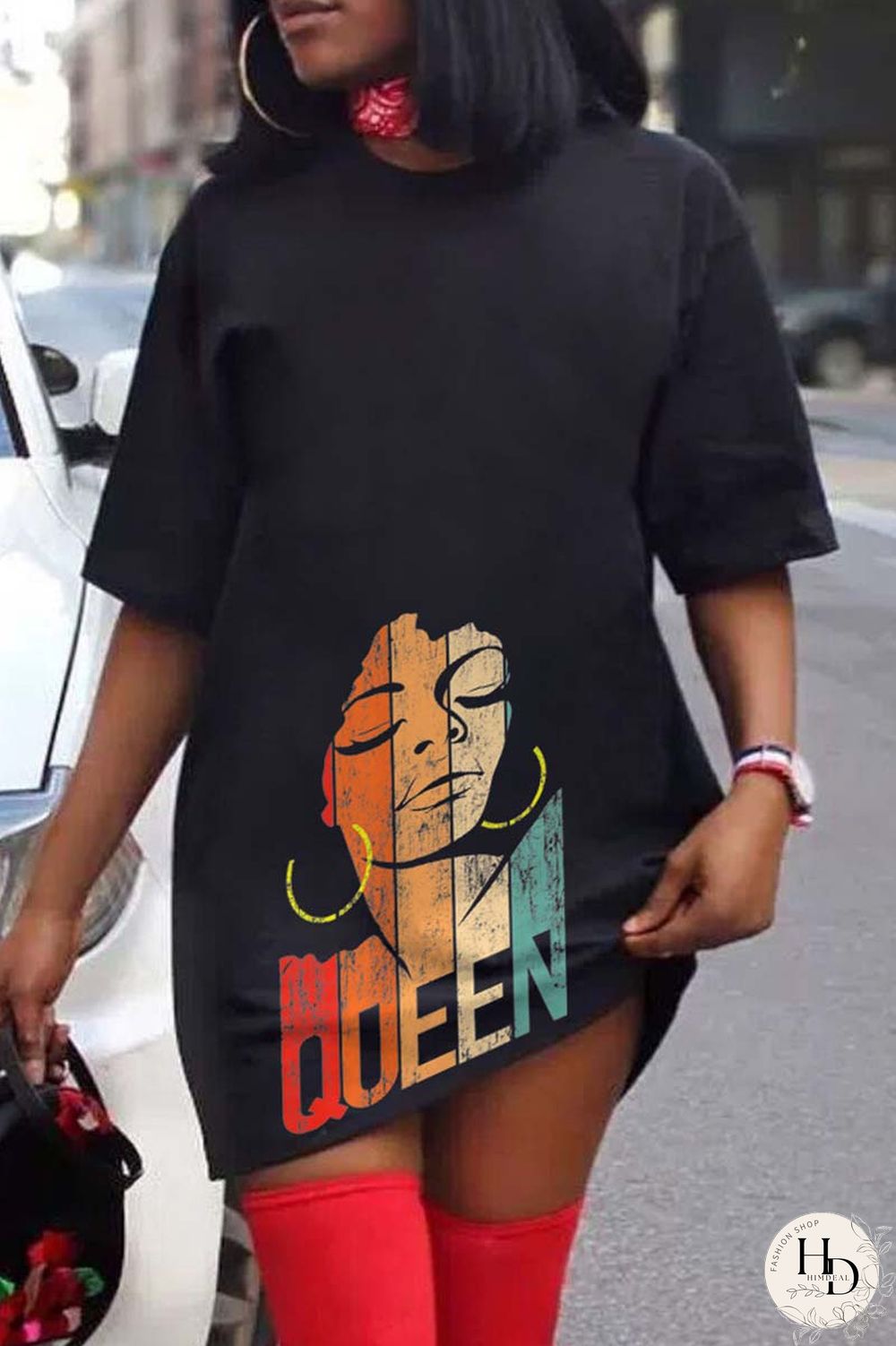 White Casual Print Basic O Neck T-shirt Dress Dresses