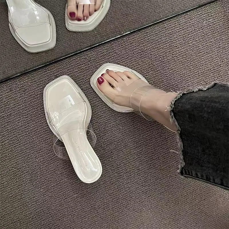 Breakj Breakj Slippers Women 2025 New Summer Wearing Fairy Style Transparent Crystal And Waterproof Table Coarse And Cold Slippers