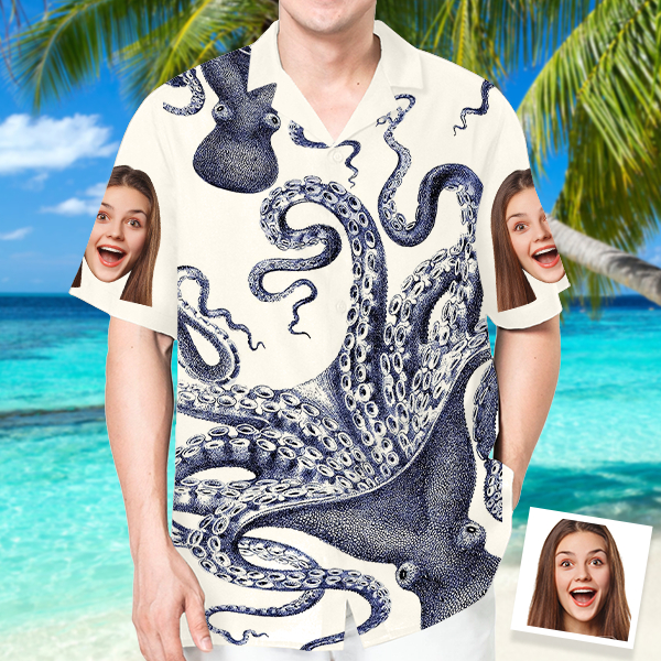 Custom Octopus Shirt With Face Holiday Beach Shirt Japanese Art  Hawaiian Shirt Holiday Gift For Men, For Husband elevenforest