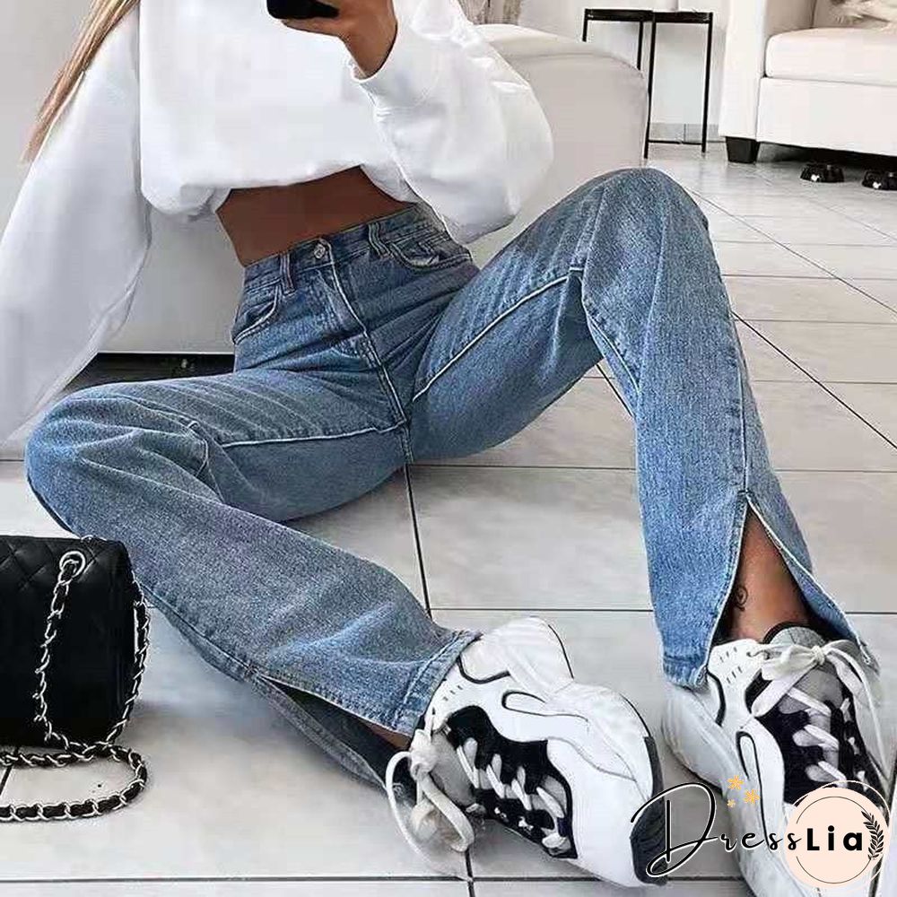 Woman Jeans High Waist Clothes Wide Leg Denim Clothing Blue Streetwear Vintage Quality Fashion Harajuku Straight Pants