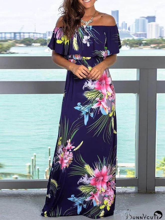 Off-shoulder Tube Top Print Flowing Dress for Women