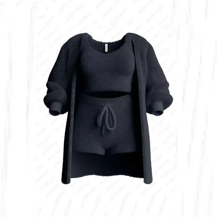 Uveng Uveng 2025 New Knitted Plush Long-Sleeved Coat Vest Shorts Four-Piece Set + Three-Piece Set