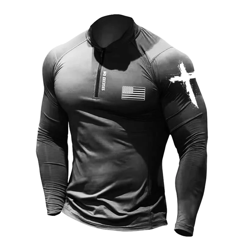 Men's casual American flag print long-sleeved T-shirt / [viawink] /