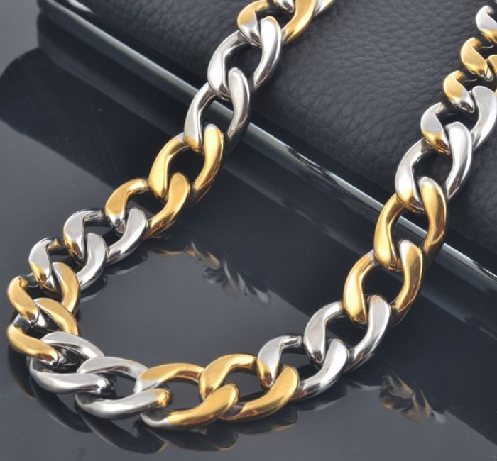 Two Tone Cuban Chain Men Women Necklace Hip Hop Jewelry-VESSFUL