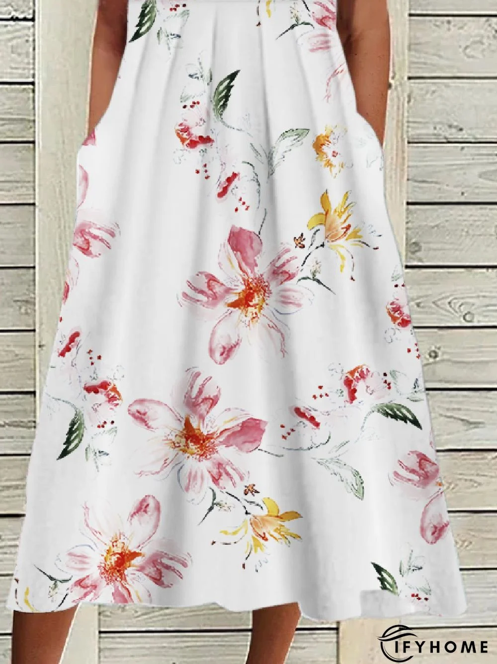 Casual Floral Crew Neck Short Sleeve Woven Dress | IFYHOME