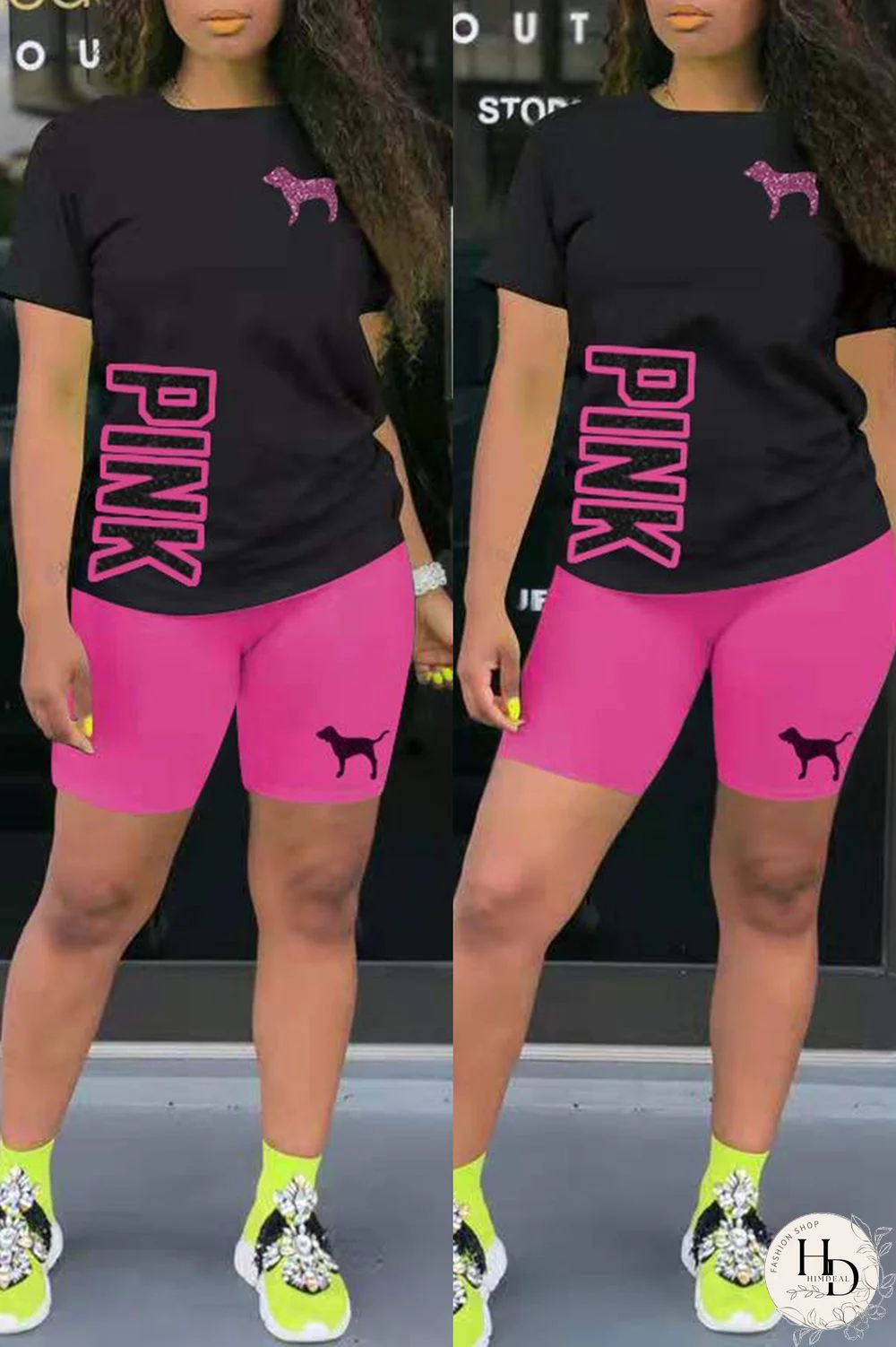 Red Fashion Casual Letter Print Basic O Neck Short Sleeve Two Pieces