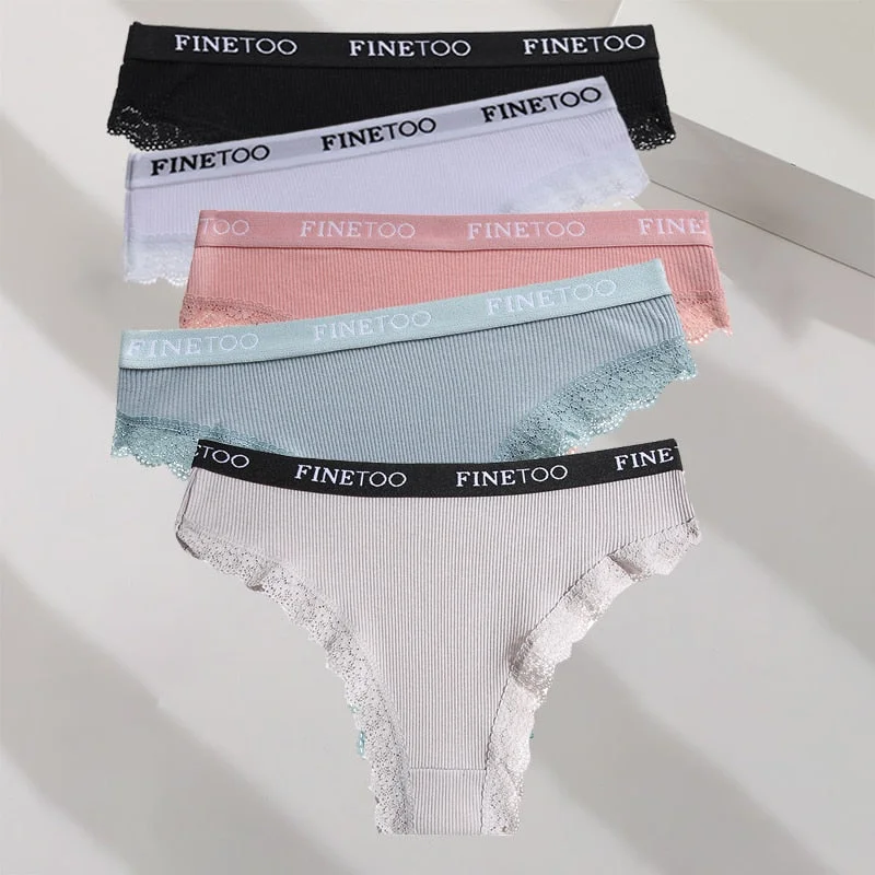 FINETOO 5PCS/Set M-XXL Cotton Panties Women's Letter Thong  Girls Brazilian Panty Sexy Lace Underwear For Woman Lingerie Bikini