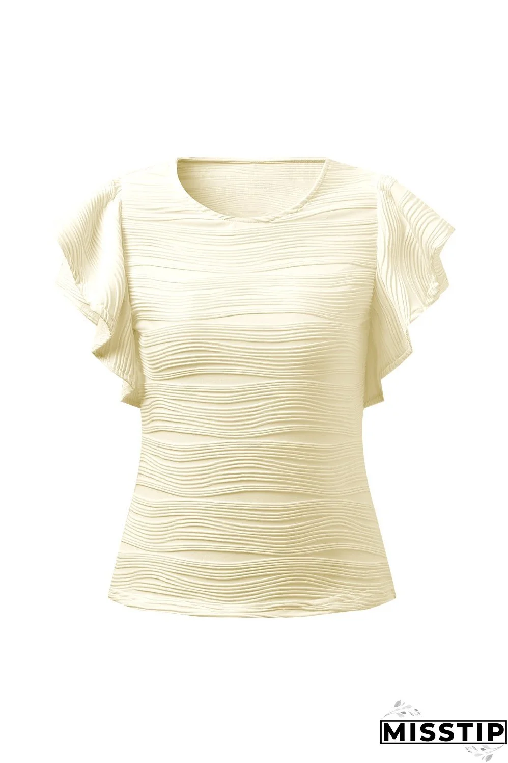 Textured Round Neck Cap Sleeve Top