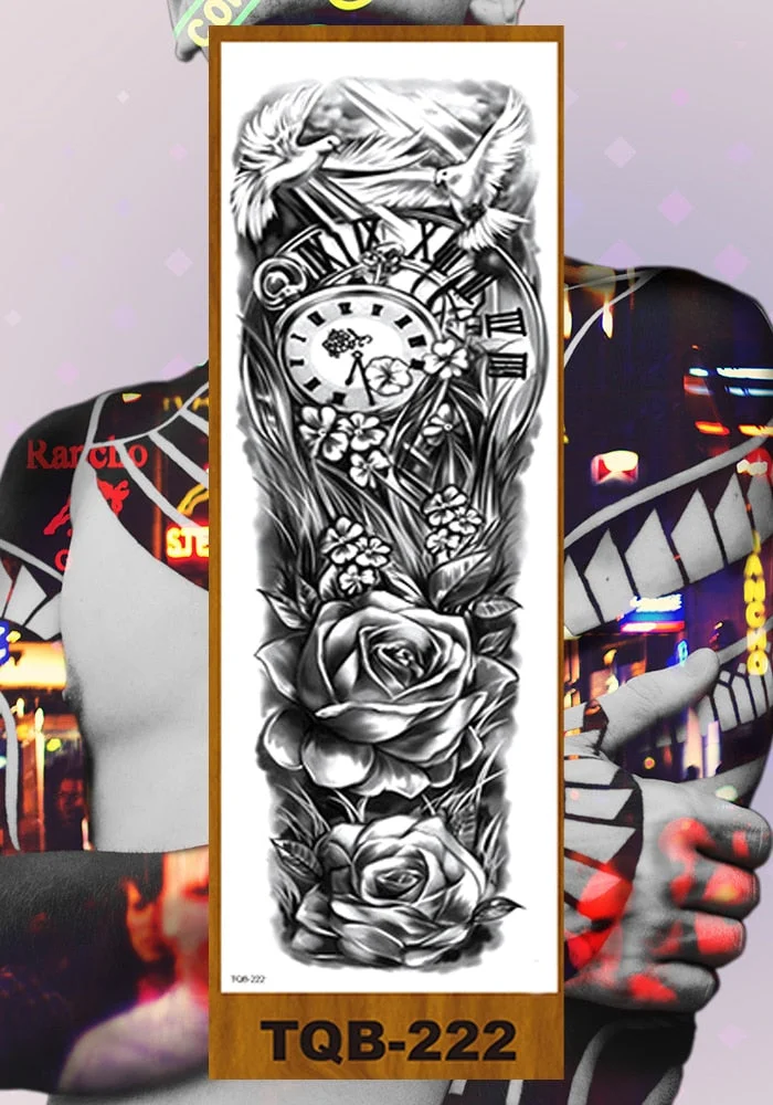 Full Arm Temporary Tattoo Sticker Man Woman Girls Body Leg Fake Tatoo Lotus Peony Rose Magnolia Flowers Totem Makeup Waterproof