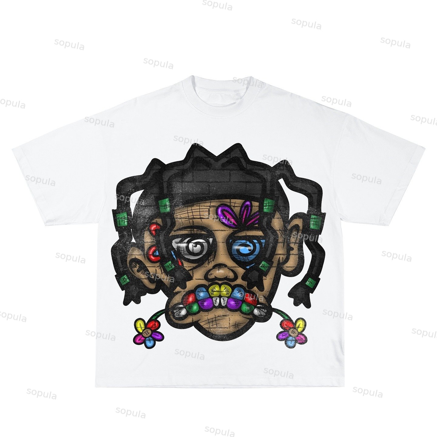 Sopula Vintage Cartoon Portrait Graphics Cotton T-Shirt
