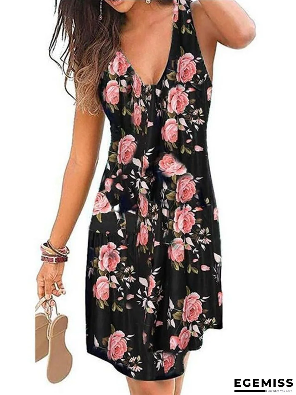 Spring/Summer  New Women's Sexy V-Neck Print Dress | EGEMISS